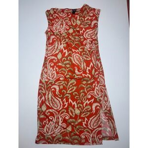 Clara Sunwoo Orange White Paisley Shift Dress Boutique Sleeveless Side Slit Med